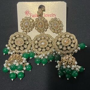 Traditional Indian earrings with tikka for women |long party wear Jumka earrings